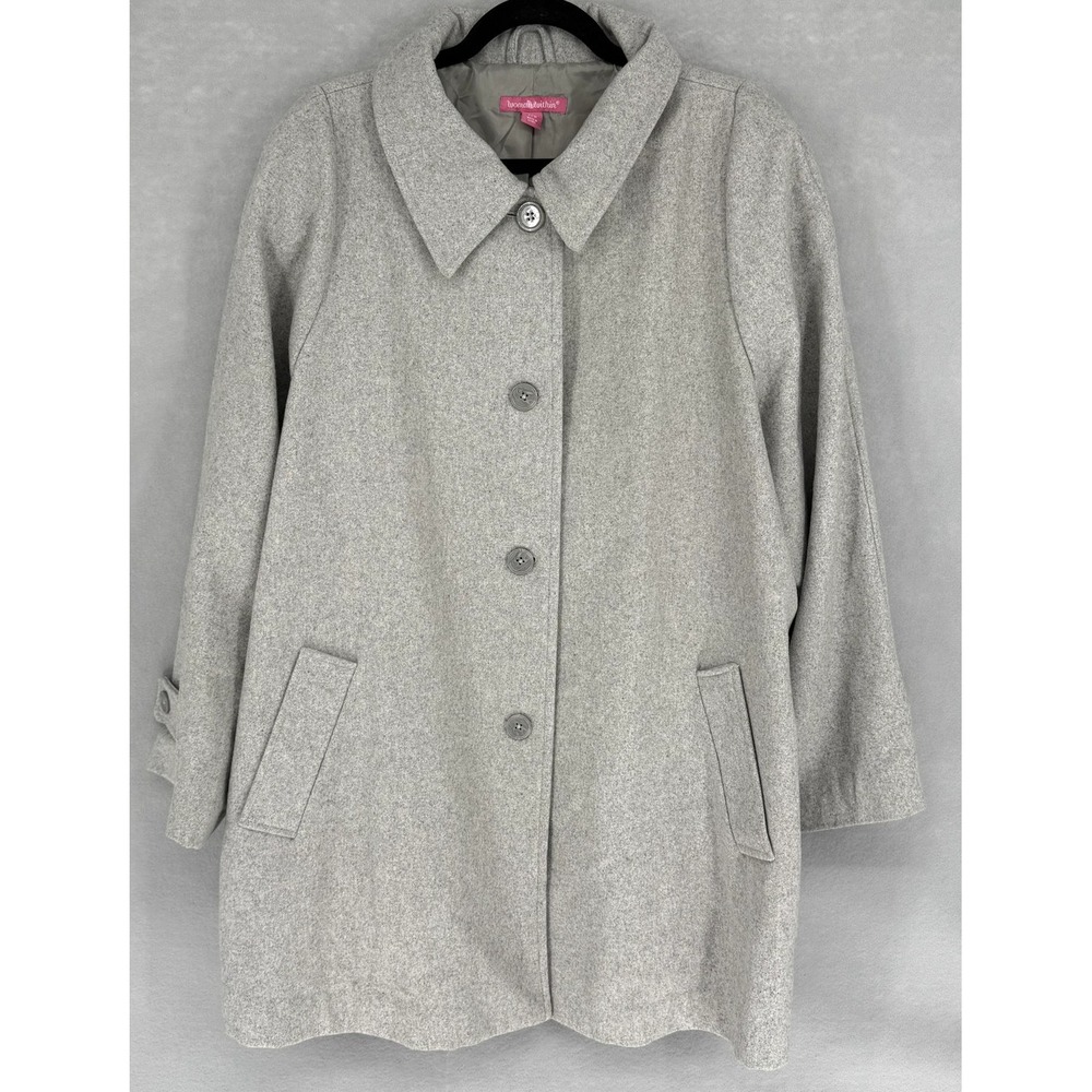 Woman‎ Within Coat Womens 22W Gray Wool Blend Button Front Plus Size Jacket